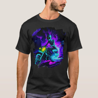 Riding Motorcycle Dirt Bike in Space s Biker T Shirt