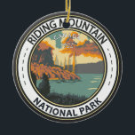 Riding Mountain National Park Canada Vintage Badge Julgransprydnad Keramik<br><div class="desc">Konstruktion för vektorkonst i Riding Mountain National Park. I parken finns gräsmarker och djupa skogar av varg,  orkidéer och lögar,  av sjöar och våtmarker som sjunger med livet.</div>