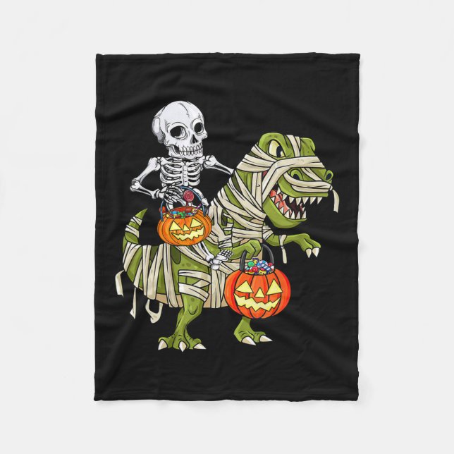 Riding Mummy Dinosaur T Rex Halloween Funny Pumpki Fleecefilt (Framsidan)