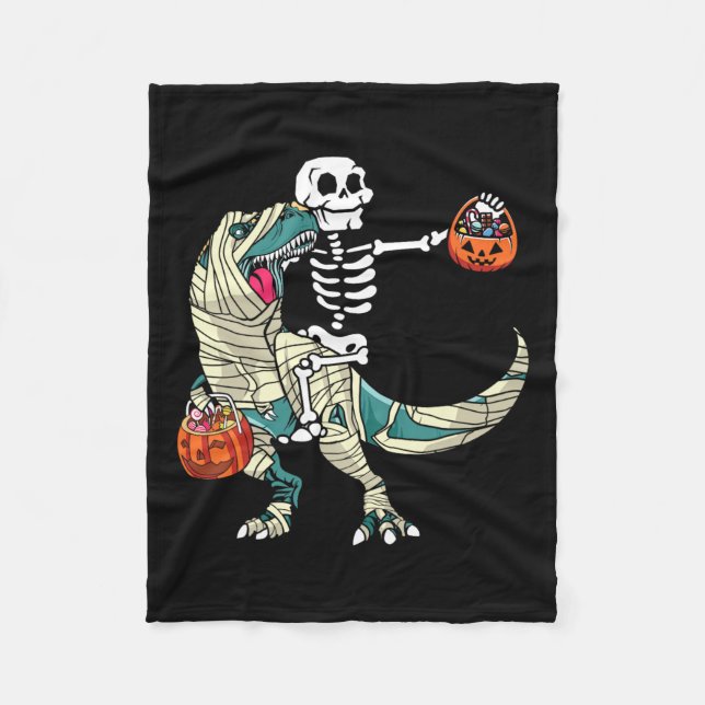 Riding Mummy Dinosaur T Rex Halloween Funny Pumpki Fleecefilt (Framsidan)