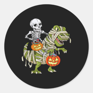 Riding Mummy Dinosaur T Rex Halloween Funny Pumpki Runt Klistermärke