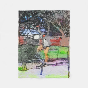 Riding of Rails - Tecknad Skateboarder Design Fleecefilt