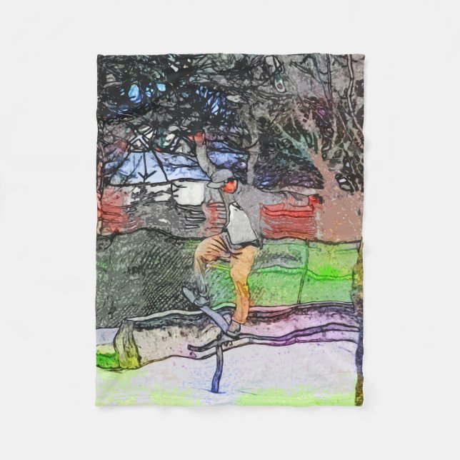 Riding of Rails - Tecknad Skateboarder Design Fleecefilt (Framsidan)