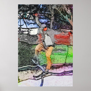 Riding of Rails - Tecknad Skateboarder Design Poster