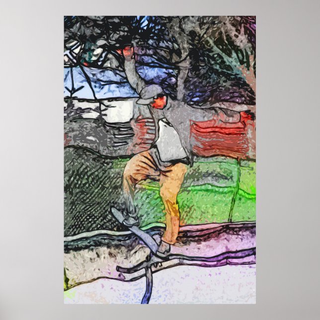 Riding of Rails - Tecknad Skateboarder Design Poster (Framsidan)