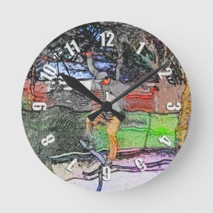 Riding of Rails - Tecknad Skateboarder Design Rund Klocka