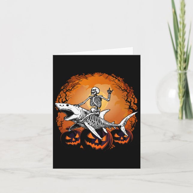 Riding Shark Lazy Halloween Costume Funny Animal Kort (Framsida)