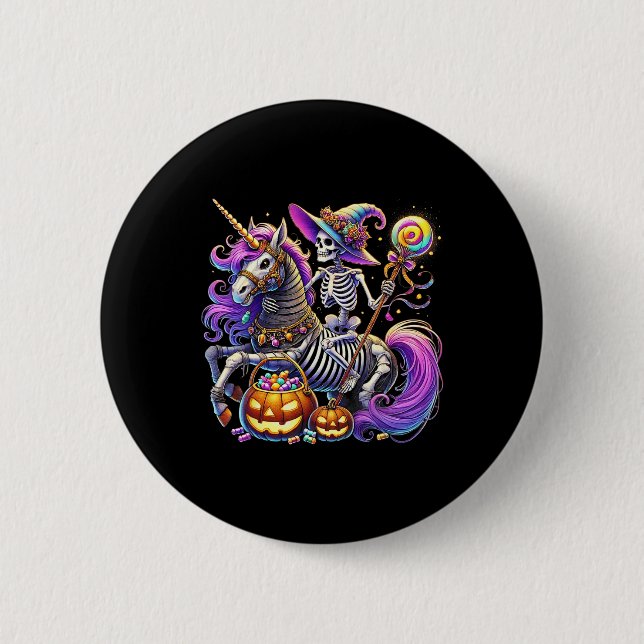 Riding Skeleton Unicorn Halloween Costume Knapp (Framsida)