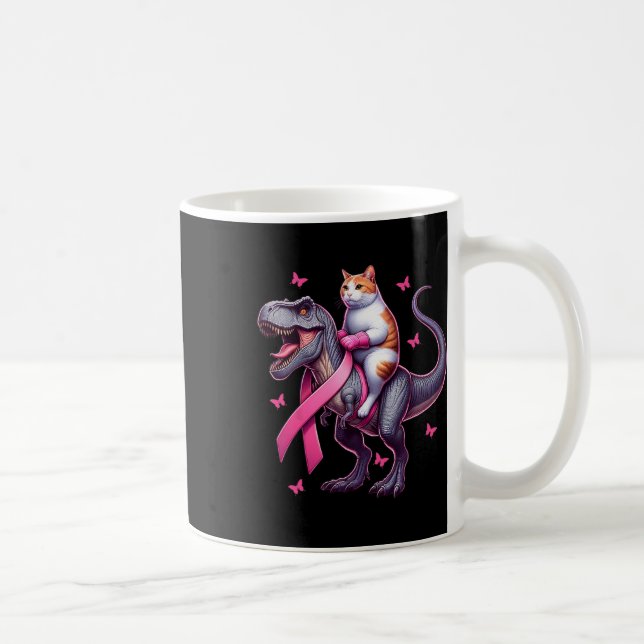 Riding T Rex Dinosaur. Medvetenhet om bröstcancer Kaffemugg (Höger)
