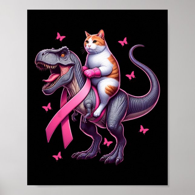 Riding T Rex Dinosaur. Medvetenhet om bröstcancer Poster (Framsidan)