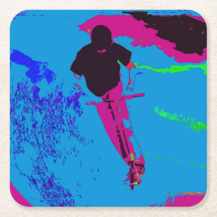 Riding the Galaxy - Scooter Rider Underlägg Papper Kvadrat