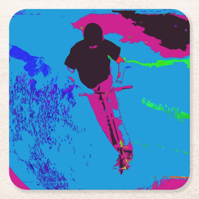 Riding the Galaxy - Scooter Rider Underlägg Papper Kvadrat (Framsidan)