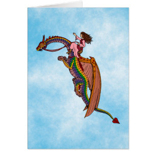 Riding the Rainbow Dragon Greeting Card Hälsningskort