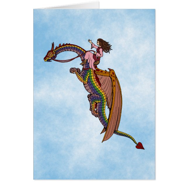 Riding the Rainbow Dragon Greeting Card Hälsningskort (Framsidan)