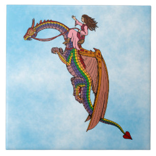 Riding the Rainbow Dragon Kakelplatta