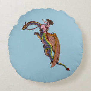 Riding the Rainbow Dragon Rund Kudde