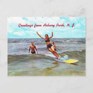 Riding the Surfa, Asbury Park, NJ Vintage Vykort