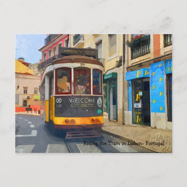 Riding the Tram in Lissabon Portugal Vykort (Framsida)