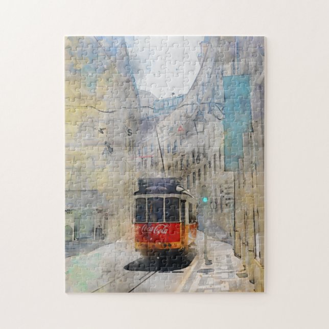 Riding the Tram-Lissabon, Portugal Puzzle Pussel (Vertikal)