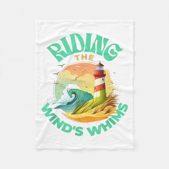 Riding The Wind's Whims Ocean Humor Lighthouse Sce Fleecefilt (Framsidan)