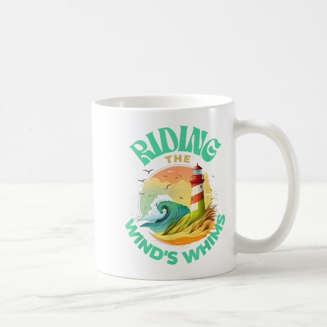 Riding The Wind's Whims Ocean Humor Lighthouse Sce Kaffemugg (Höger)