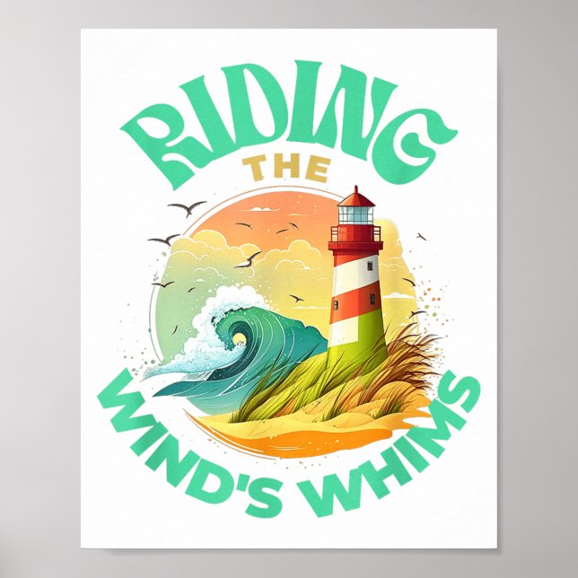 Riding The Wind's Whims Ocean Humor Lighthouse Sce Poster (Framsidan)