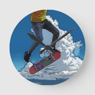 Ridning av Vinden - Skateboarder Poster Rund Klocka