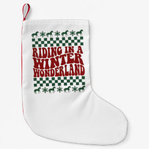 Ridning i en vacker vintervärld ful jultröja liten julstrumpa