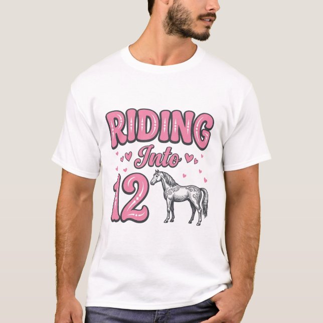 Ridning In 12 Häst Födelsedag Vektor Design_1 T Shirt (Framsida)