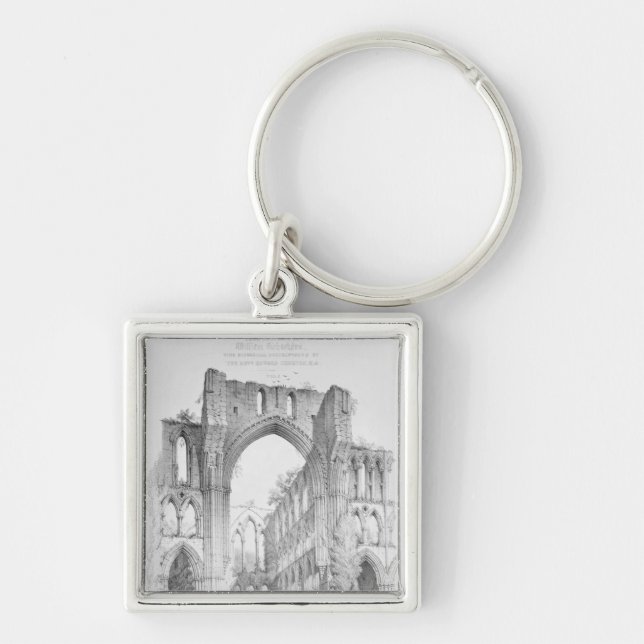 Rievaulx Abbey Fyrkantig Silverfärgad Nyckelring (Framsidan)