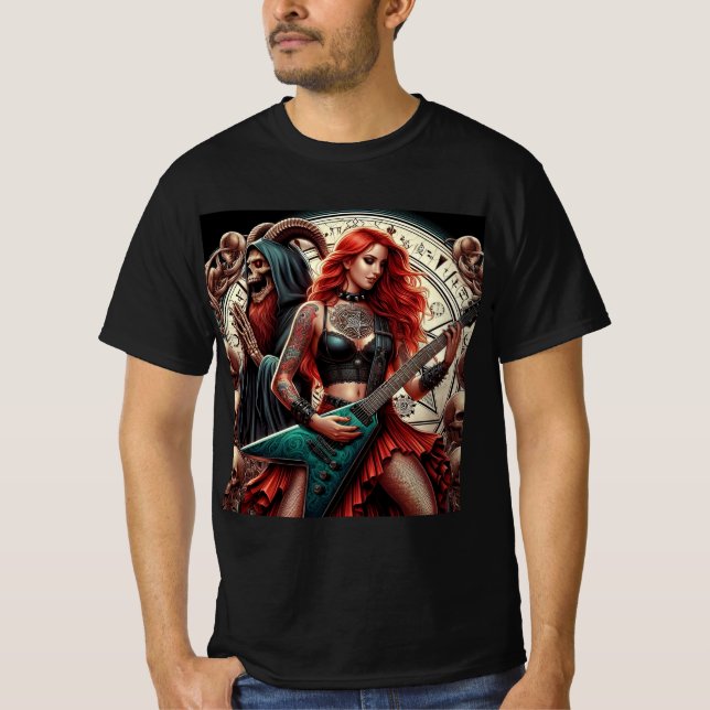 Riffs Oscuros: La Metalera del Más Allá T Shirt (Framsida)