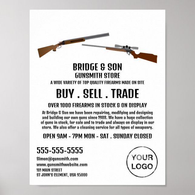 Rifle & Pistol, Gunsmith, Gunstore Advertising Poster (Framsidan)