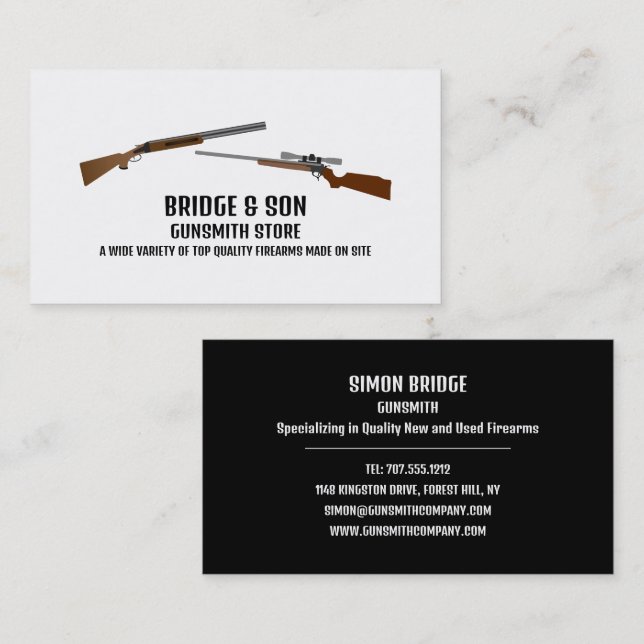 Rifle & Pistol, Gunsmith, Gunstore Visitkort (Fram/baksida)