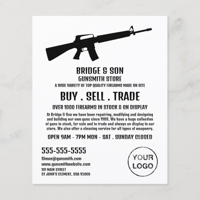 Rifle Silhouette, Gunsmith, Gunstore Advertising Flygblad (Framsidan)