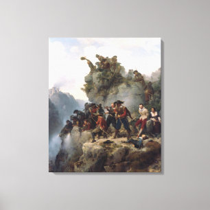 Riflemen som försvarar ett bergspass (Karl Lessing Canvastryck