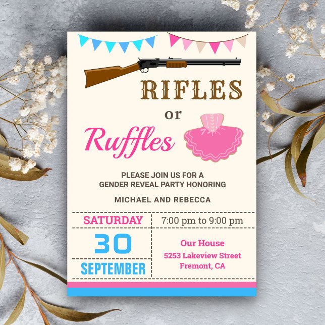 Rifles eller Ruffles Gender Reveal Party Inbjudningar (Skapare uppladdad)