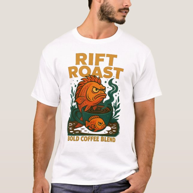 Rift Roast Fish Coffee T-Shirt - Bold & Funny Caff (Framsida)