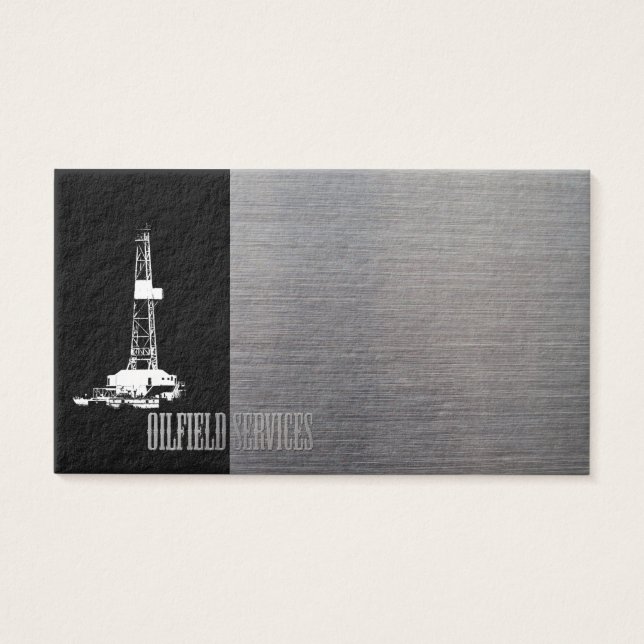Rig Silhouette och Metall look Oilfield Services Visitkort (Framsidan)