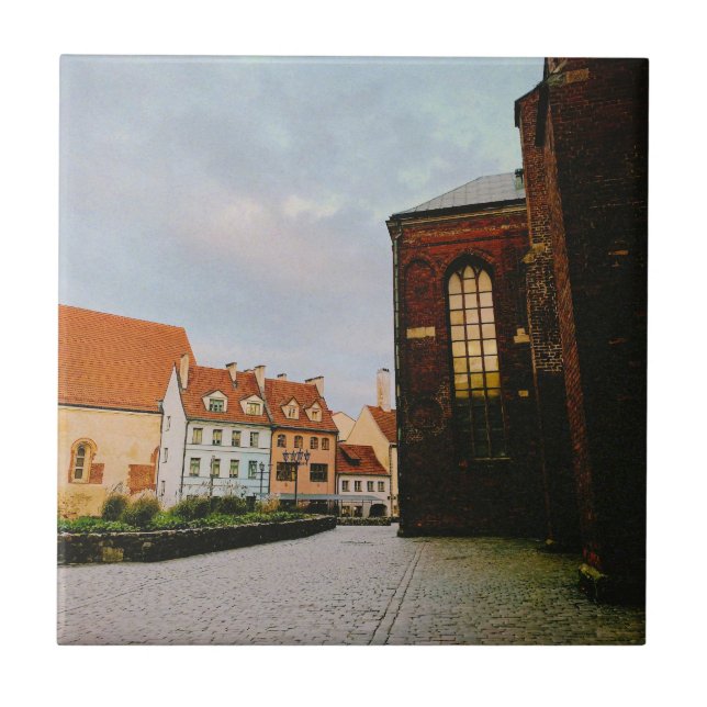 Riga, centrum i den historiska staden kakelplatta (Framsidan)
