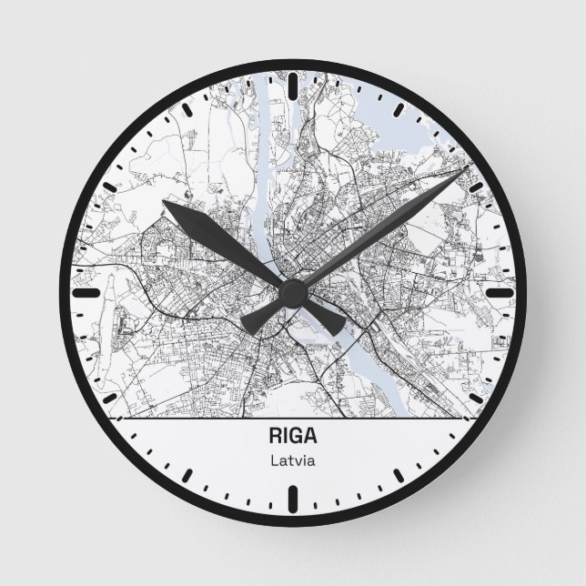 Riga Clock City Line Art Rund Klocka (Framsida)