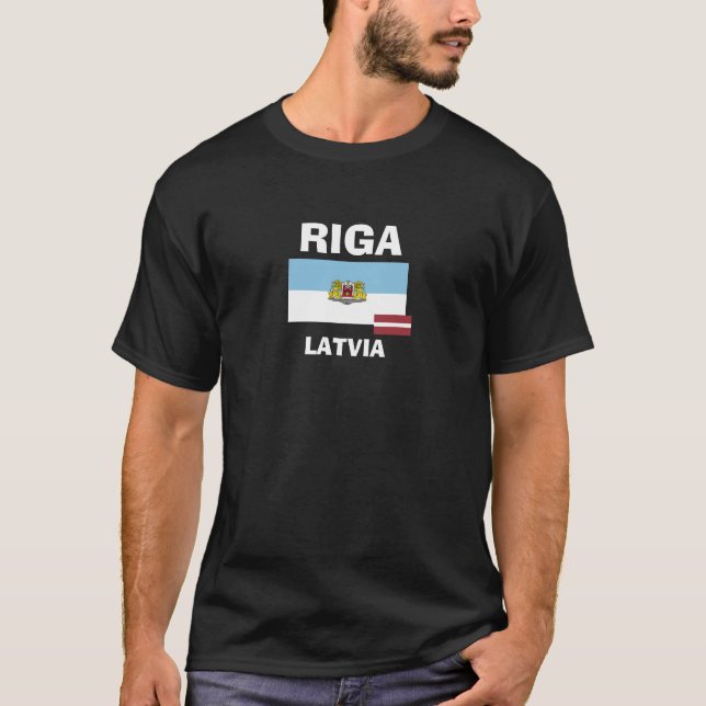 Riga Lettland beställnings- flaggaskjorta T-shirt (Framsida)