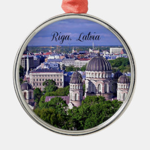 Riga, Lettland cityscape Julgransprydnad Metall