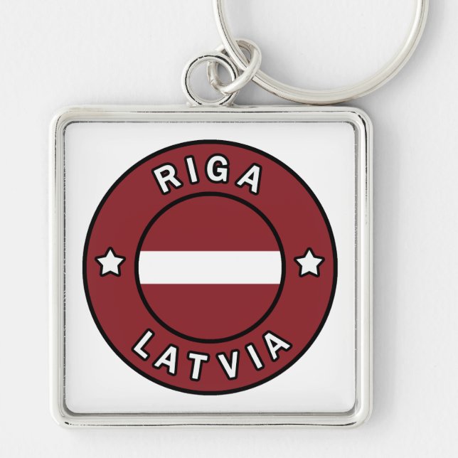 Riga Lettland Fyrkantig Silverfärgad Nyckelring (Framsidan)