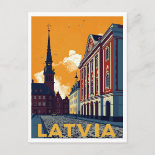 Riga Lettland Gamla Stan Retro Vykort