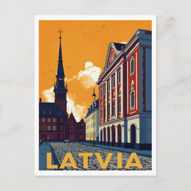 Riga Lettland Gamla Stan Retro Vykort (Framsida)