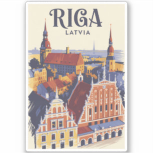 Riga Lettland Illustration Resa Konst Vintage Klistermärken