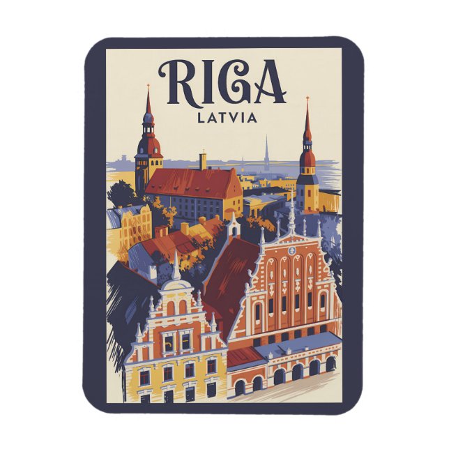Riga Lettland Illustration Resa Konst Vintage Magnet (Vertikal)