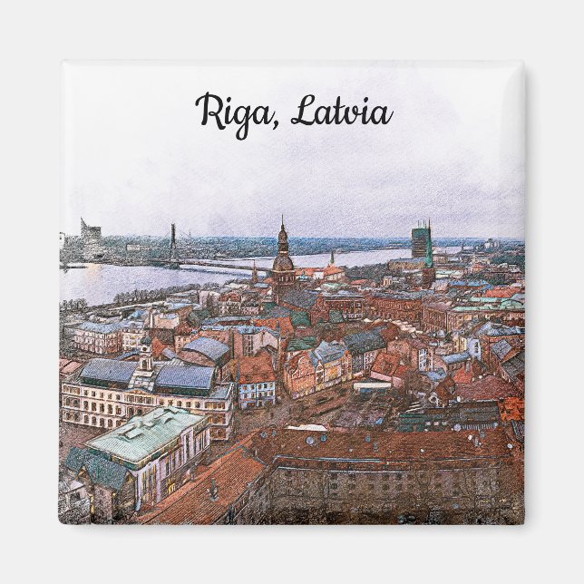 Riga, Lettlands Panorama View Magnet (Framsidan)
