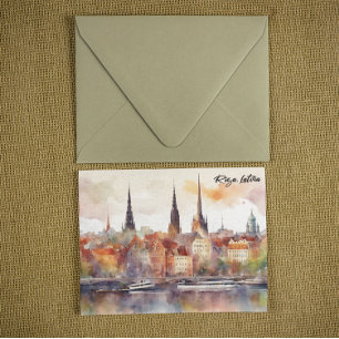 Riga, Lettlands Watercolor City View Vykort