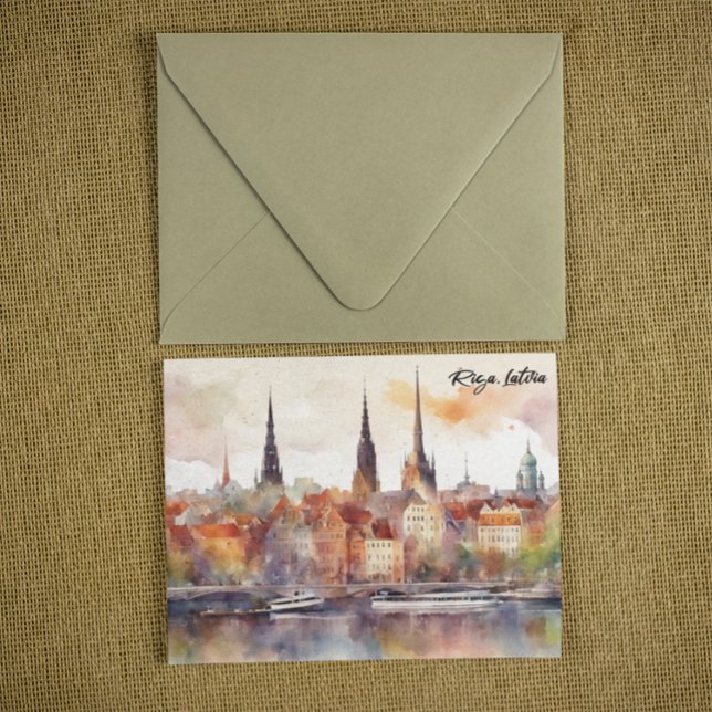 Riga, Lettlands Watercolor City View Vykort (colorful riga latvia postcard)